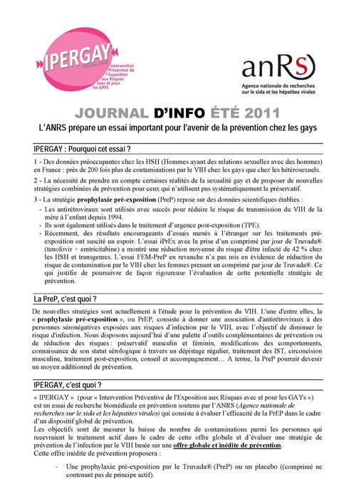 Découvrez le "Journal d'info Ipergay" numéro 1 (Eté 2011) !